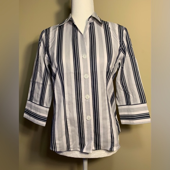Foxcroft Tops - EUC Top: "Fitted Fit", High Quality, 2/3-Sleeve, Stripes & Stutter-Striped